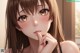 Anime girl with brown hair and brown eyes looking at the camera.